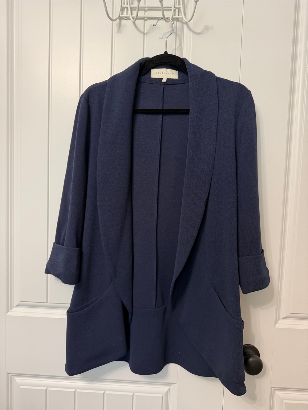 Shawl-Collar Navy Open-Front Blazer